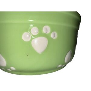 Petrageous Handcrafted Stoneware Pet Food Water Bowl Dish Lime Green Paw Prints